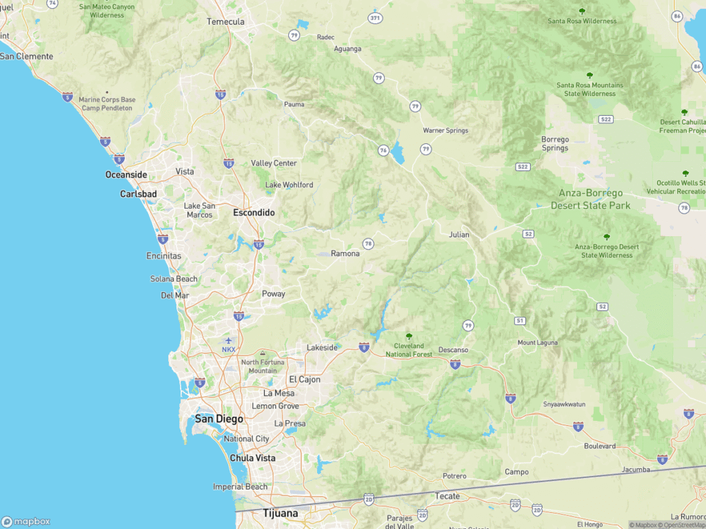 Map of service area in San Diego County, California